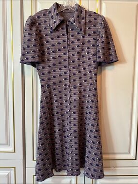 Vintage bunny print collared knit dress
